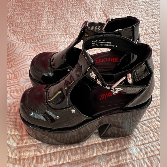 Demonia CAMEL-103 Black Patent Platform Mary Janes Shoes. - Picture 3 of 14